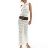 Monki Crochet Knit Sleeveless Maxi Dress In White For Women