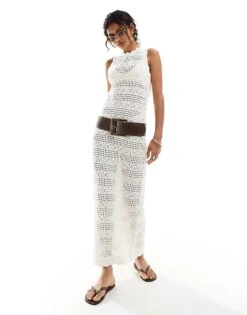Monki Crochet Knit Sleeveless Maxi Dress In White For Women