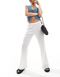 Monki Plisse Jersey Relaxed Trousers In White For Women -Monki Shop 206407294 1 white 1