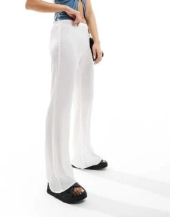 Monki Plisse Jersey Relaxed Trousers In White For Women -Monki Shop 206407294 3