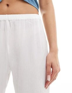 Monki Plisse Jersey Relaxed Trousers In White For Women -Monki Shop 206407294 4