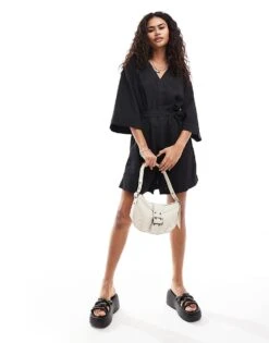 Monki Belted Wrap Mini Dress In Black For Women -Monki Shop 206407308 1 black 1