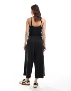 Monki Drapey Wide Leg Cami Jumpsuit With Wrap Front In Black For Women -Monki Shop 206407381 4