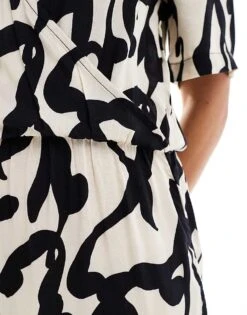 Monki Short Sleeve Jumpsuit With Wrap Front In Bold Mono Abstract Print For Women Multi -Monki Shop 206407394 3