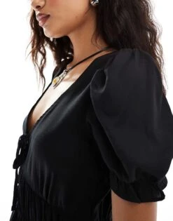 Monki Mini Smock Dress With Puff Sleeves In Black For Women -Monki Shop 206407418 2