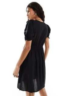 Monki Mini Smock Dress With Puff Sleeves In Black For Women -Monki Shop 206407418 3