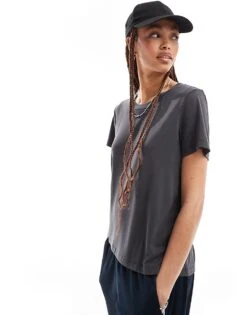 Monki Super Soft T-shirt In Charcoal Black For Women