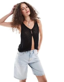 Monki Crochet Waistcoat Vest In Black For Women -Monki Shop 206440874 1 black 1