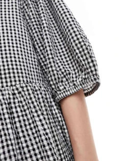 Monki Seersucker Smock Midi Dress In Black And White Gingham For Women -Monki Shop 206440887 4
