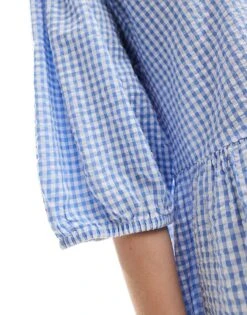 Monki Seersucker Smock Midi Dress In Blue And White Gingham For Women -Monki Shop 206440896 2