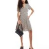 Monki Button Through Mini Dress With V Neck In Wave Print For Women -Monki Shop 206440922 1 waveprint