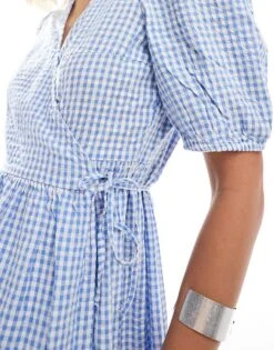 Monki Seersucker Wrap Midi Dress With Tiered Layers In Blue And White Gingham For Women -Monki Shop 206440984 3