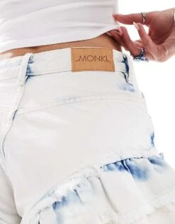 Monki Frill Raw Hem Denim Shorts In Bleached Blue Tie Dye Wash For Women Bleach Blue 10 Monki Frill Raw Hem Denim Shorts In Bleached Blue Tie Dye Wash For Women Bleach Blue -Monki Shop 206440993 3