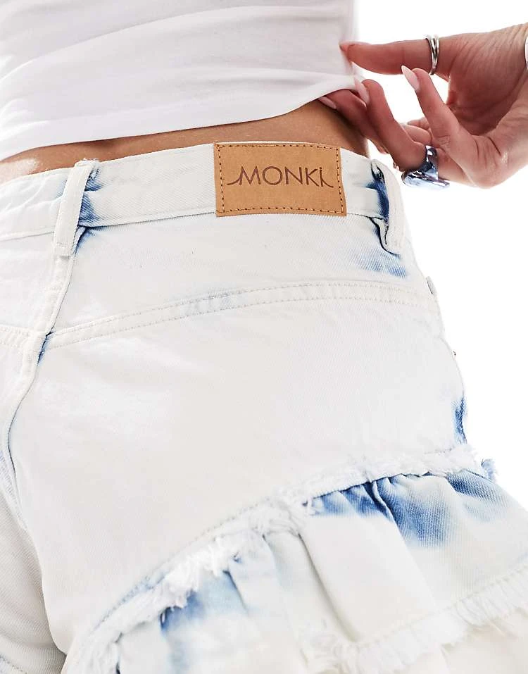 Monki Frill Raw Hem Denim Shorts In Bleached Blue Tie Dye Wash For Women Bleach Blue 5 Monki Frill Raw Hem Denim Shorts In Bleached Blue Tie Dye Wash For Women Bleach Blue - Image 3