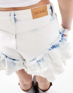 Monki Frill Raw Hem Denim Shorts In Bleached Blue Tie Dye Wash For Women Bleach Blue 12 Monki Frill Raw Hem Denim Shorts In Bleached Blue Tie Dye Wash For Women Bleach Blue -Monki Shop 206440993 5