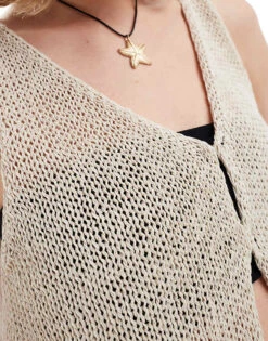 Monki Crochet Waistcoat Vest In Beige For Women Light Beige -Monki Shop 206441009 3