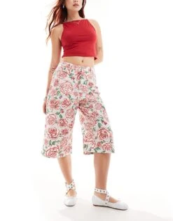 Monki Longline Culottes Shorts In Rose Print For Women Multi -Monki Shop 206441030 1 multi 1