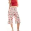 Monki Longline Culottes Shorts In Rose Print For Women Multi