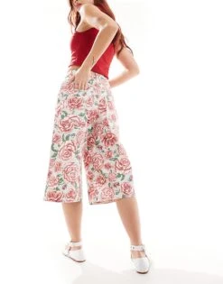 Monki Longline Culottes Shorts In Rose Print For Women Multi -Monki Shop 206441030 3