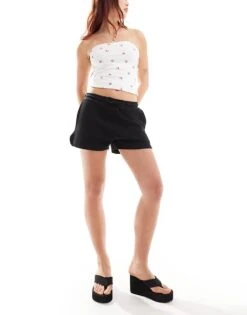 Monki Heavy Jersey Shorts With Curved Hem In Black For Women -Monki Shop 206444470 2