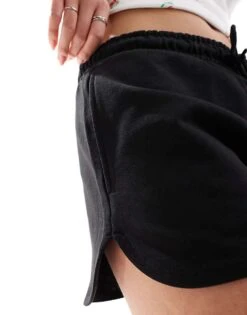 Monki Heavy Jersey Shorts With Curved Hem In Black For Women -Monki Shop 206444470 3
