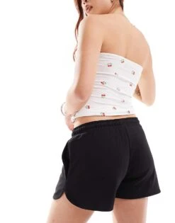 Monki Heavy Jersey Shorts With Curved Hem In Black For Women -Monki Shop 206444470 4