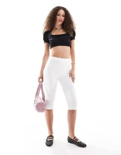 Monki Short Sleeve Milkmaid Cropped Poplin Top With Puff Sleeves In Black For Women -Monki Shop 206444530 3