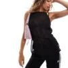 Monki Strappy Sheer Top With High Split On Slide And Tie Back In Black For Women -Monki Shop 206444549 1 black