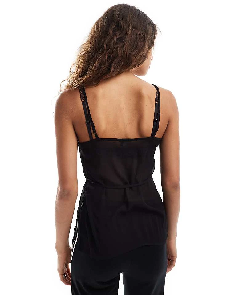 Monki Strappy Sheer Top With High Split On Slide And Tie Back In Black For Women 5 Monki Strappy Sheer Top With High Split On Slide And Tie Back In Black For Women - Image 3