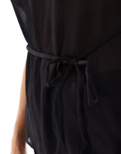 Monki Strappy Sheer Top With High Split On Slide And Tie Back In Black For Women 10 Monki Strappy Sheer Top With High Split On Slide And Tie Back In Black For Women -Monki Shop 206444549 4