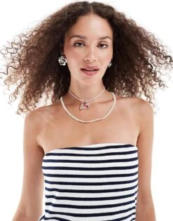 Monki Jersey Rib Bandeau Mini Dress With Swing Hem In Navy And White Stripes For Women Multi -Monki Shop 206444585 4