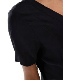 Monki Button Through Mini Dress With V Neck In Black For Women -Monki Shop 206444670 4