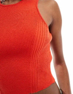 Monki Cropped Rib Detail Knitted Vest In Red For Women -Monki Shop 206444687 3