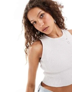 Monki Cropped Rib Detail Knitted Vest In White For Women -Monki Shop 206444688 1 white 1