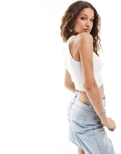 Monki Cropped Rib Detail Knitted Vest In White For Women -Monki Shop 206444688 4