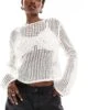 Monki Long Sleeve Crochet Top With Rose Detail In White For Women -Monki Shop 206444713 1 white
