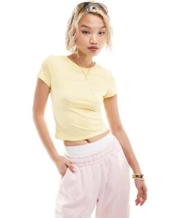 Monki Shrunken T-shirt In Yellow With Crystal Dolphin Front Print For Women -Monki Shop 206444772 1 yellow 1