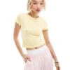 Monki Shrunken T-shirt In Yellow With Crystal Dolphin Front Print For Women