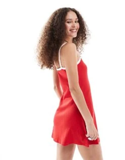 Monki Jersey Mini Slip Dress In Red With Contrast White Binding For Women -Monki Shop 206444784 4