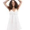 Monki Textured Tiered Mini Dress With Lace Trim In White For Women -Monki Shop 206444793 1 white