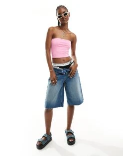 Monki Strapless Top In Pink For Women -Monki Shop 206444851 3