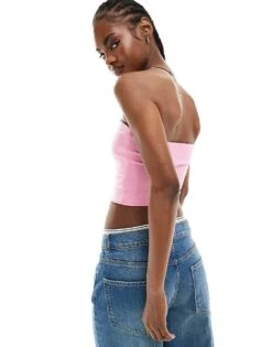 Monki Strapless Top In Pink For Women -Monki Shop 206444851 4
