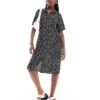Monki Midi Shirt Dress In Mono Ditsy Print For Women Multi