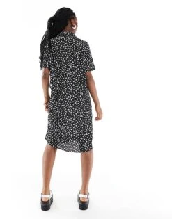 Monki Midi Shirt Dress In Mono Ditsy Print For Women Multi -Monki Shop 206444963 4