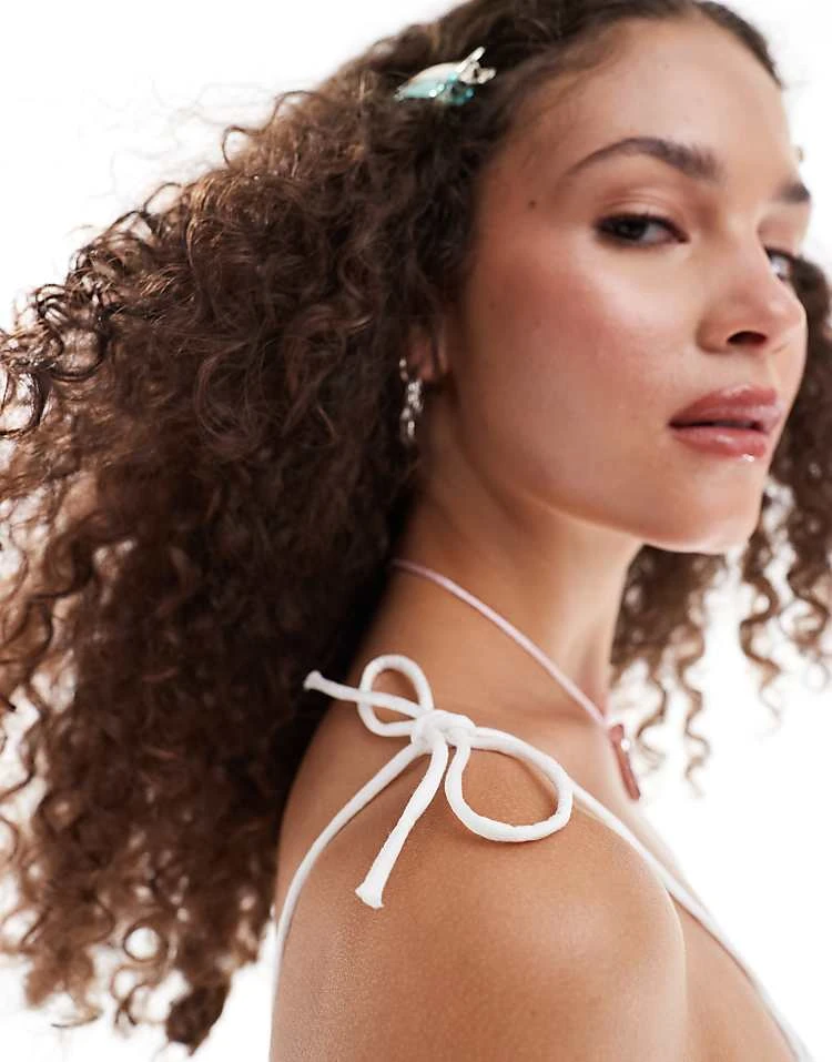 Monki Babydoll Shirred Tie Up Strappy Bandeau Mini Dress In White For Women 4 Monki Babydoll Shirred Tie Up Strappy Bandeau Mini Dress In White For Women - Image 2