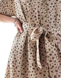 Monki Midaxi Belted Shirt Dress In Light Brown Ditsy Print For Women Multi -Monki Shop 206445119 3