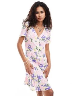 Monki Button Through Mini Dress With V Neck In Floral Print For Women Multi -Monki Shop 206468148 1 multi 1