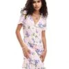 Monki Button Through Mini Dress With V Neck In Floral Print For Women Multi