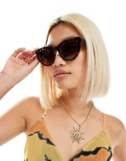 Monki Oversized Circle Cat Eye Sunglasses In Brown Tortoise For Women -Monki Shop 206520508 4