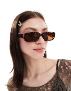Monki Small Rectangle Sunglasses In Brown Tortoise For Women -Monki Shop 206520511 4